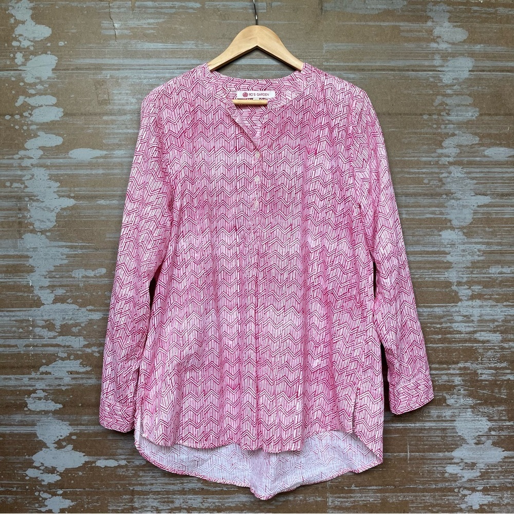 Ro’s Garden Tuckernuck Popover Blouse 100% Cotton Geometric Preppy Womens M